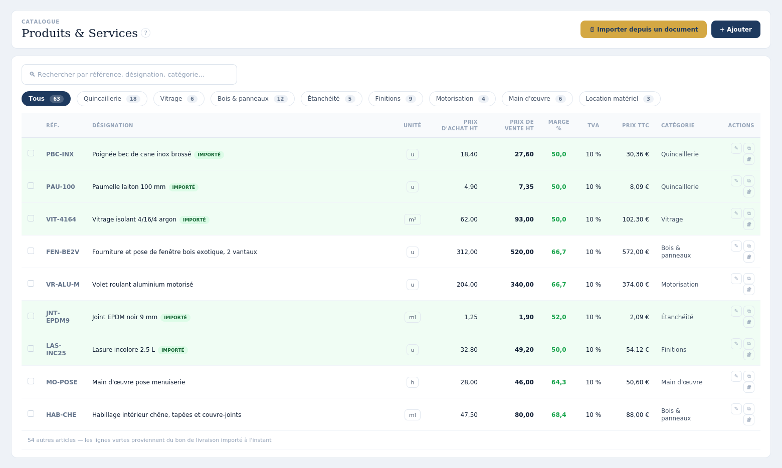 Catalogue produits et services